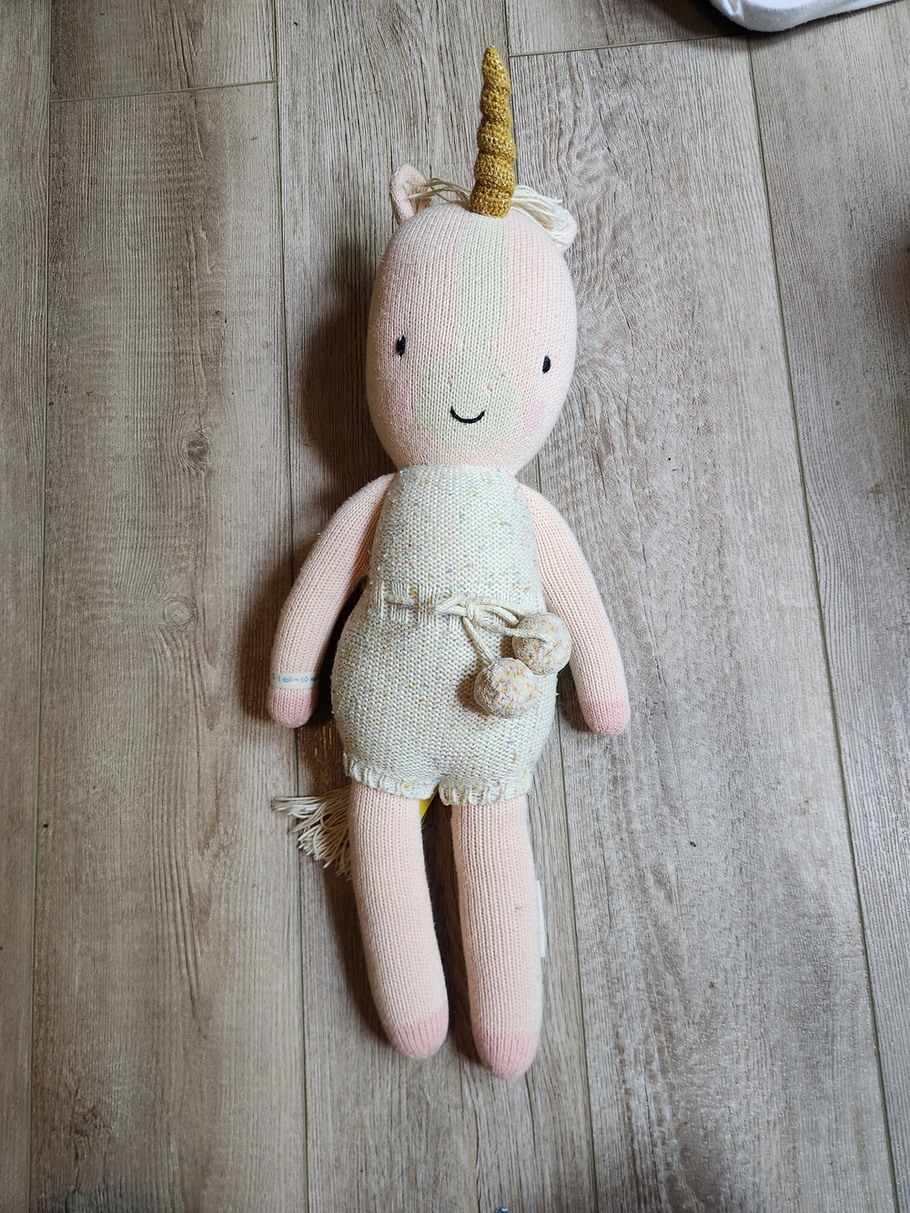 Hand-Knit Pink Unicorn Plush with Gold Horn